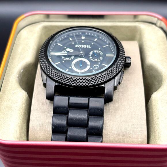 Fossil FS4487 Machine Chronograph Men’s Gunmetal Black Silicone Strap Watch - Picture 5 of 16